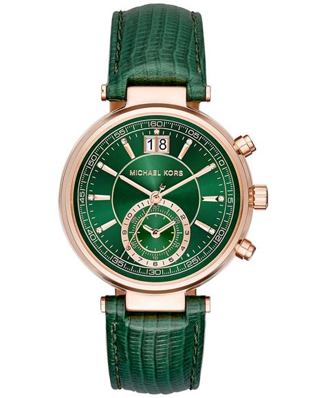 michael kors sawyer leather strap chronograph watch|Women's Chronograph Sawyer Green Leather Strap .